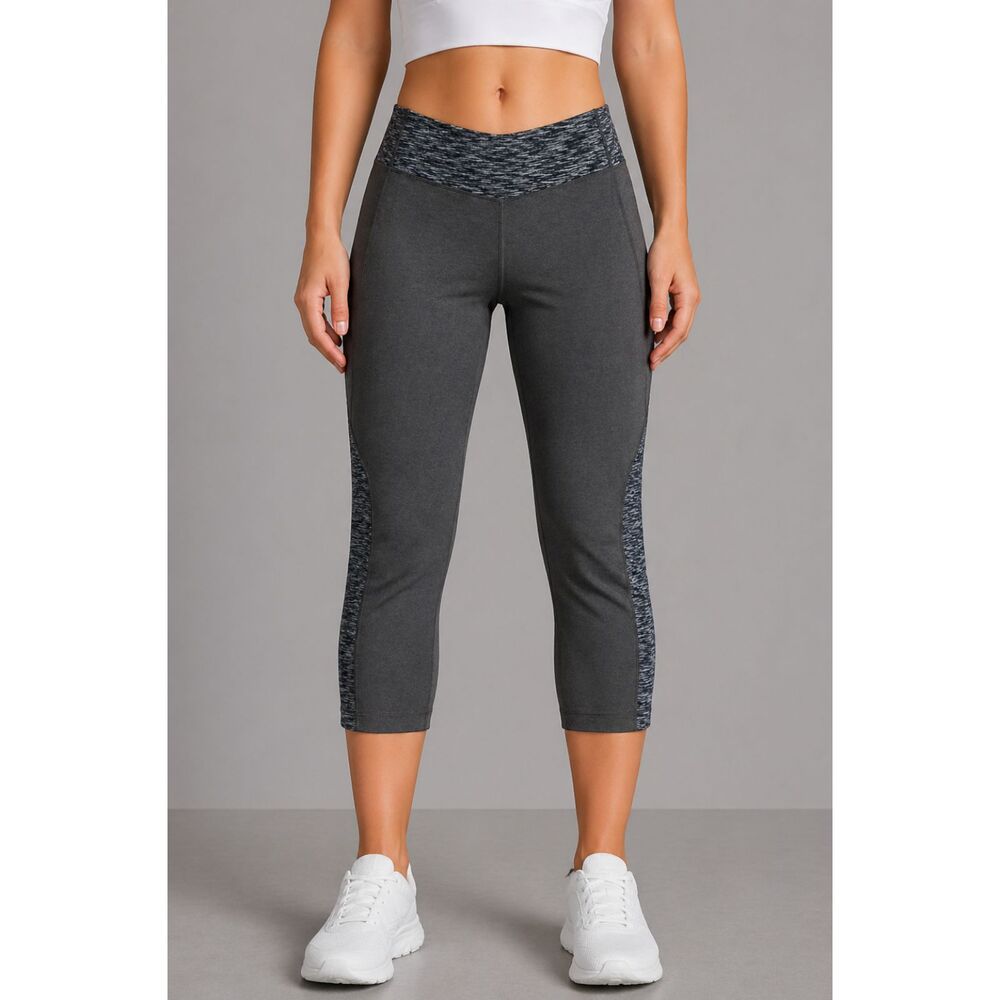 Athleta Contrast Waist Cropped Athletic Leggings Gray S
